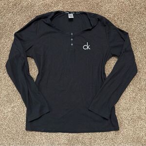 Calvin Klein Women’s Sleep Pajama Top Henley Size Large L Black Comfort Stretch